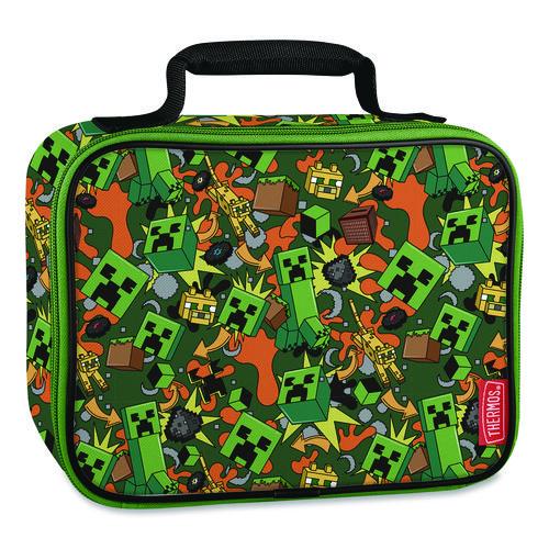 Minecraft Soft Lunch Box, 9.5" X 3.75" X 7.5", Green/orange/gray