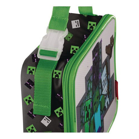 Minecraft Insulated Soft Lunch Bag, 9.5 X 3.75 X 7.5, Black/green/multicolor