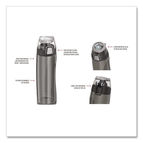 Tritan Plastic Hydration Water Bottle With Meter, 24 Oz, Smoke