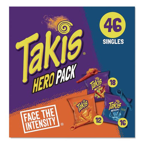 Hero Pack Tortilla Chips, Blue Heat/fuego/intense Nacho, 1 Oz Bag, 46/carton