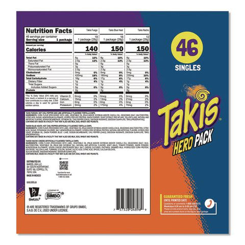 Hero Pack Tortilla Chips, Blue Heat/fuego/intense Nacho, 1 Oz Bag, 46/carton