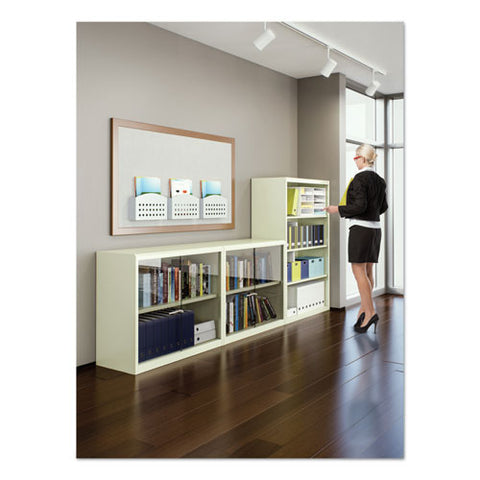 Metal Bookcase, Three-shelf, 34.5w X 13.5d X 40h, Putty