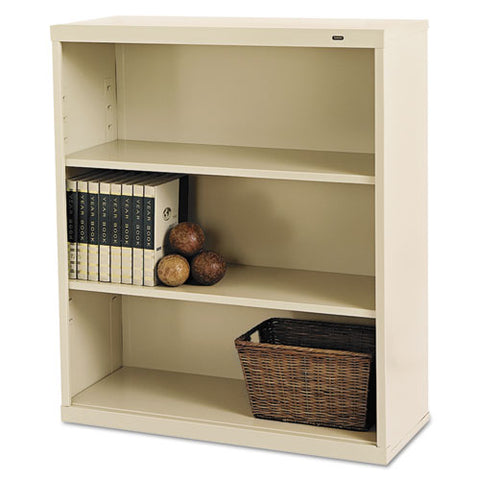 Metal Bookcase, Three-shelf, 34.5w X 13.5d X 40h, Putty