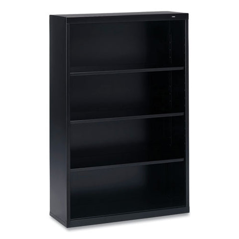 Metal Bookcase, Four-shelf, 34.5w X 13.5d X 52.5h, Black