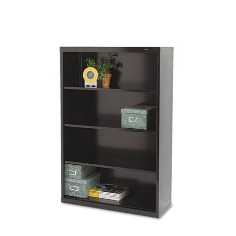 Metal Bookcase, Four-shelf, 34.5w X 13.5d X 52.5h, Black