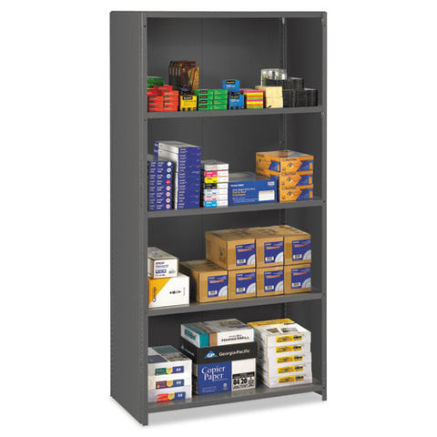 Closed Commercial Steel Shelving, Five-shelf, 36w X 24d X 75h, Medium Gray