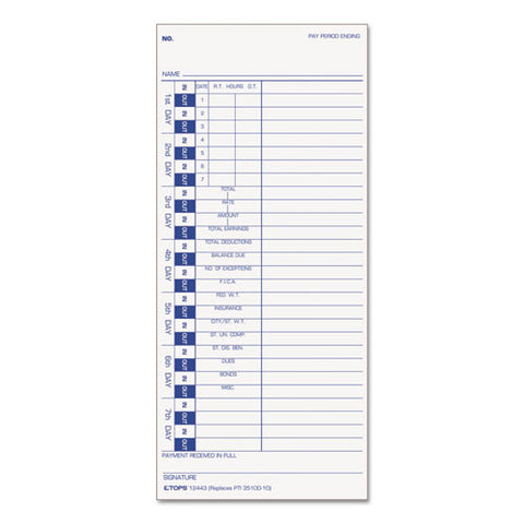 Time Clock Cards, Replacement For 35100-10, One Side, 4 X 9, 100/pack