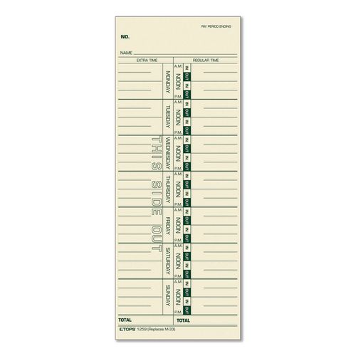 Time Clock Cards, Replacement For 10-800292/k14-15/m-33, One Side, 3.5 X 9, 100/pack