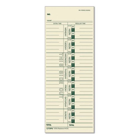 Time Clock Cards, Replacement For 10-800292/k14-15/m-33, One Side, 3.5 X 9, 100/pack