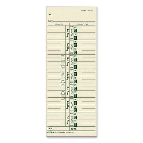 Time Clock Cards, Replacement For 30/1912r/10-800292, One Side, 3.5 X 9, 100/pack