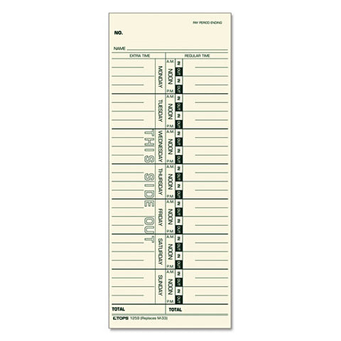 Time Clock Cards, Replacement For M-33, One Side, 3.5 X 9, 500/box