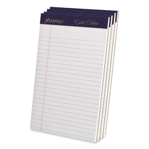 Gold Fibre Writing Pads, Narrow Rule, 50 White 5 X 8 Sheets, 4/pack