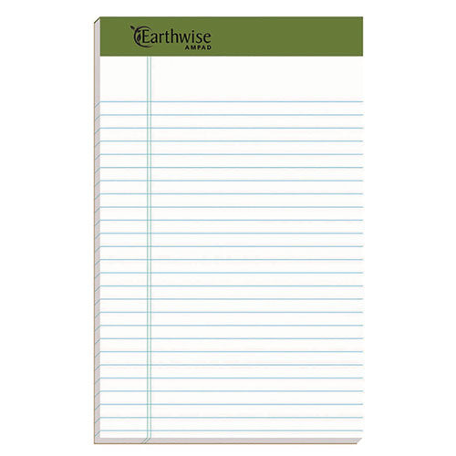 Earthwise By Ampad Recycled Writing Pad, Narrow Rule, Politex Green Headband, 50 White 5 X 8 Sheets, Dozen