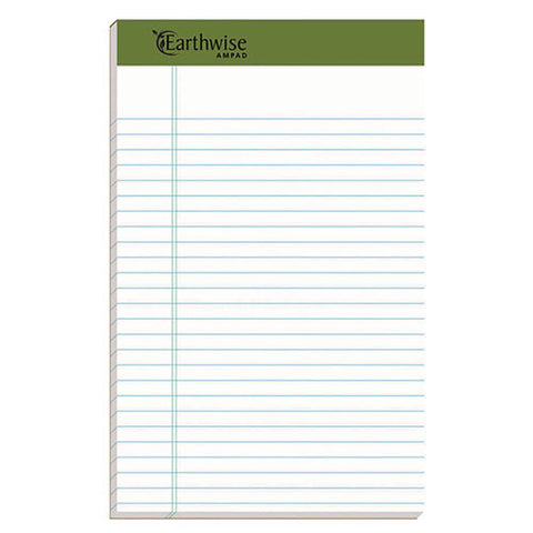 Earthwise By Ampad Recycled Writing Pad, Narrow Rule, Politex Green Headband, 50 White 5 X 8 Sheets, Dozen