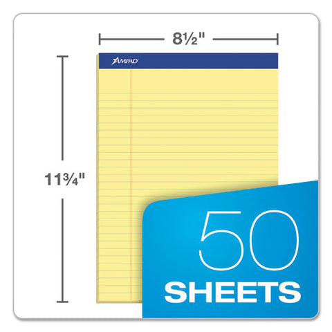 Perforated Writing Pads, Wide/legal Rule, 50 Canary Yellow 8.5 X 11.75 Sheets, Dozen