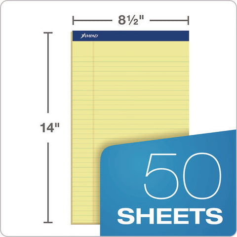 Perforated Writing Pads, Wide/legal Rule, 50 Canary-yellow 8.5 X 14 Sheets, Dozen