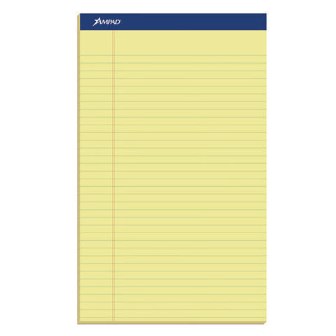 Perforated Writing Pads, Wide/legal Rule, 50 Canary-yellow 8.5 X 14 Sheets, Dozen