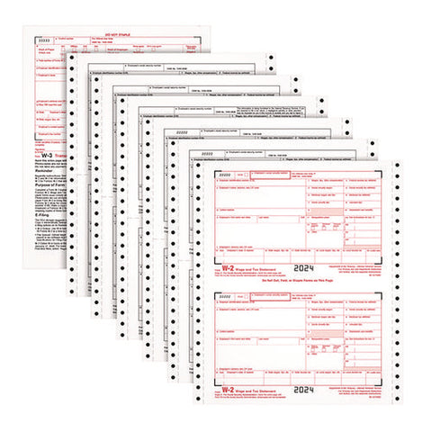 4-part W-2 Continuous Feed Tax Forms, Fiscal Year: 2024, Four-part Carbonless, 5.5 X 8.5, 2 Forms/sheet, 24 Forms Total