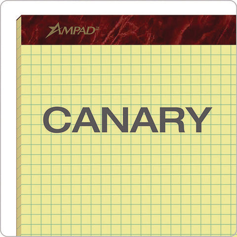 Gold Fibre Canary Quadrille Pads, Stapled With Perforated Sheets, Quadrille Rule (4 Sq/in), 50 Canary 8.5 X 11.75 Sheets