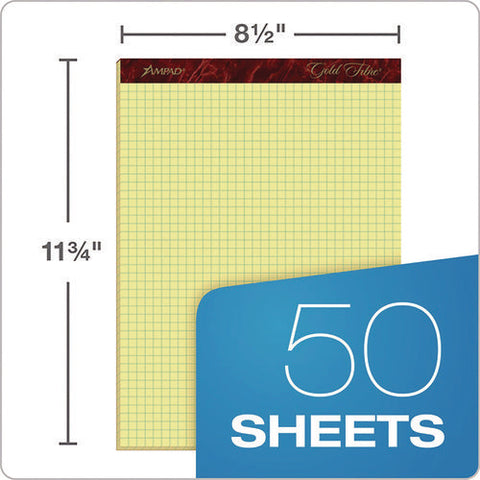 Gold Fibre Canary Quadrille Pads, Stapled With Perforated Sheets, Quadrille Rule (4 Sq/in), 50 Canary 8.5 X 11.75 Sheets