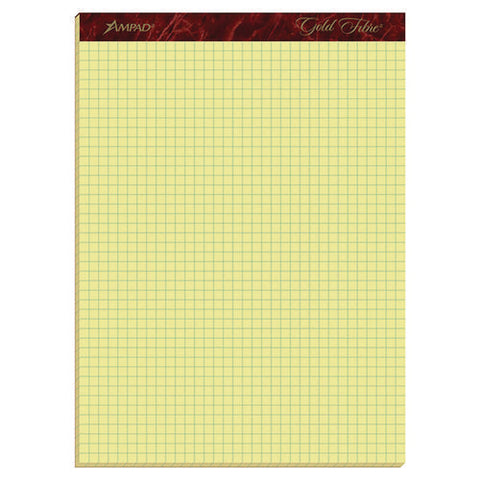 Gold Fibre Canary Quadrille Pads, Stapled With Perforated Sheets, Quadrille Rule (4 Sq/in), 50 Canary 8.5 X 11.75 Sheets