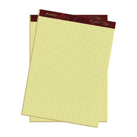 Gold Fibre Canary Quadrille Pads, Stapled With Perforated Sheets, Quadrille Rule (4 Sq/in), 50 Canary 8.5 X 11.75 Sheets