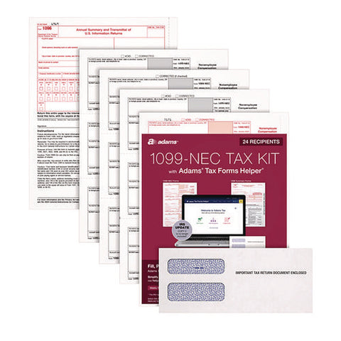 4-part 1099-nec Tax Form Kit With Security Envelopes And Tax Forms Helper, 2024, 8.5 X 3.5, 3 Forms/sheet, 24 Forms Total