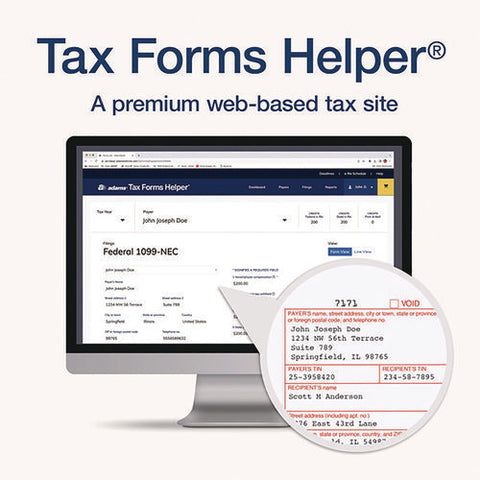 4-part 1099-nec Tax Form Kit With Security Envelopes And Tax Forms Helper, 2024, 8.5 X 3.66, 3 Forms/sheet, 15 Forms Total