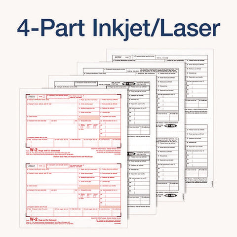 4-part W-2 Tax Forms With Tax Forms Helper, Fiscal Year: 2024, Four-part Carbonless, 8.5 X 5.5, 2 Forms/sheet, 50 Forms Total