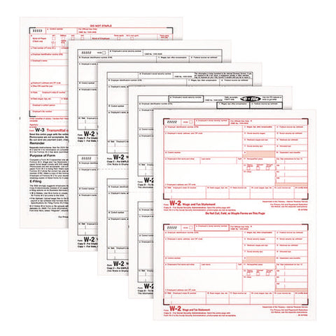 4-part W-2 Tax Forms With Tax Forms Helper, Fiscal Year: 2024, Four-part Carbonless, 8.5 X 5.5, 2 Forms/sheet, 50 Forms Total