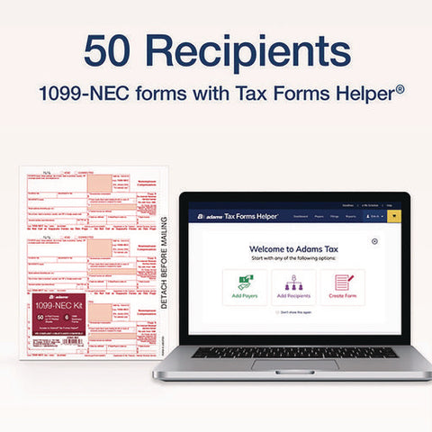 4-part 1099-nec Tax Forms With Tax Forms Helper, Fiscal Year: 2024, Carbonless, 8.5 X 3.5, 3 Forms/sheet, 50 Forms Total