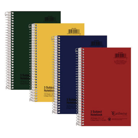 Earthwise By Oxford Recycled Small Notebooks, 3-subject, Medium/college Rule, Randomly Assorted Covers, (150) 9.5 X 6 Sheets