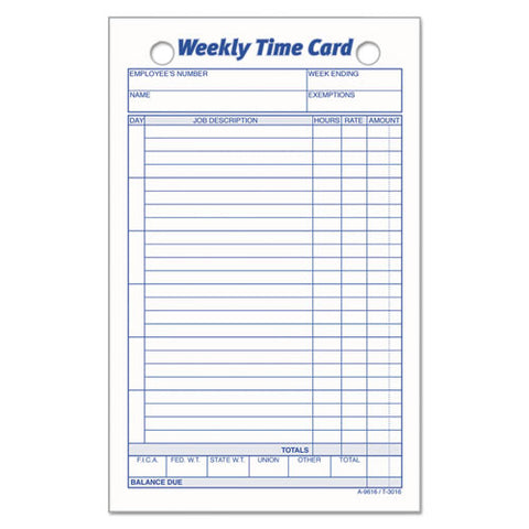 Weekly Employee Time Cards, One Side, 4.25 X 6.75, 100/pack