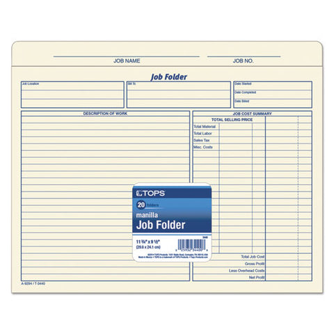 Job Folder, Straight Tabs, Letter Size, Manila, 20/pack