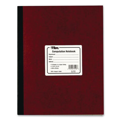 Computation Notebook, Quadrille Rule (4 Sq/in), Red Cover, (75) 11.75 X 9.5 Sheets