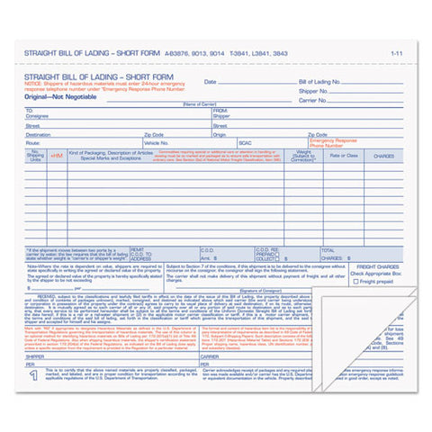 Hazardous Material Short Form, Three-part Carbonless, 7 X 8.5, 50 Forms Total