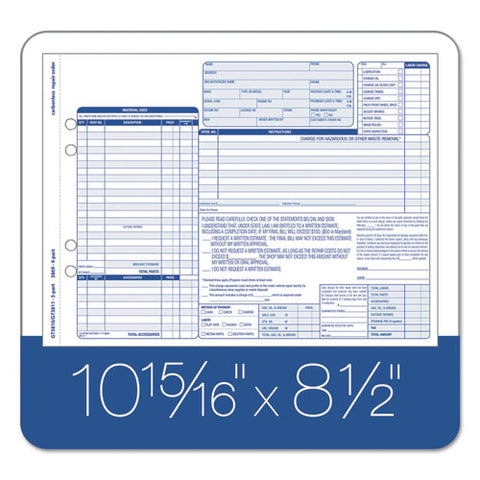 Auto Repair Four-part Order Form, Four-part Carbonless, 11 X 8.5, 50 Forms Total