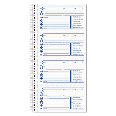 Spiralbound Message Book, Two-part Carbonless, 5 X 2.75, 4 Forms/sheet, 200 Forms Total