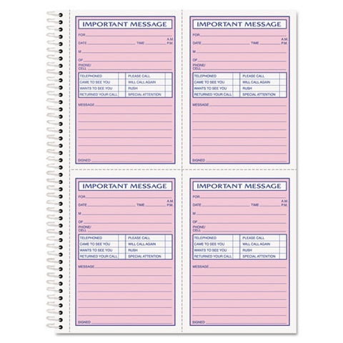 Telephone Message Book With Fax/mobile Section, Two-part Carbonless, 3.88 X 5.5, 4 Forms/sheet, 200 Forms Total