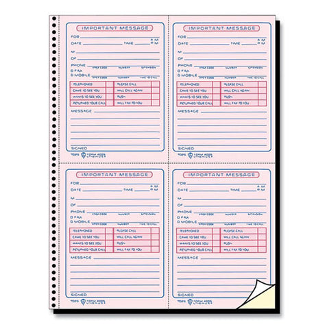 Telephone Message Book With Fax/mobile Section, Two-part Carbonless, 3.88 X 5.5, 4 Forms/sheet, 400 Forms Total