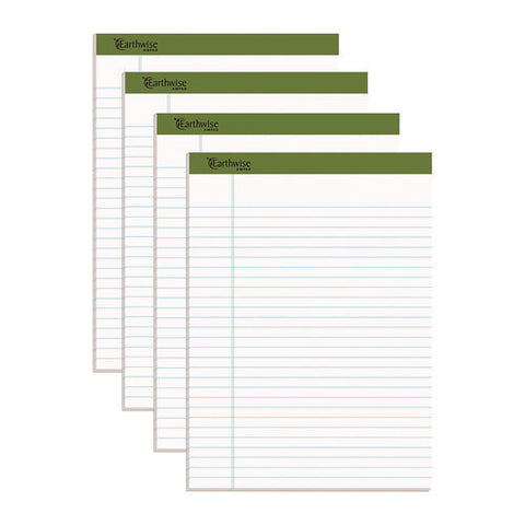 Earthwise By Ampad Recycled Writing Pad, Wide/legal Rule, Politex Sand Headband, 40 White 8.5 X 11.75 Sheets, 4/pack