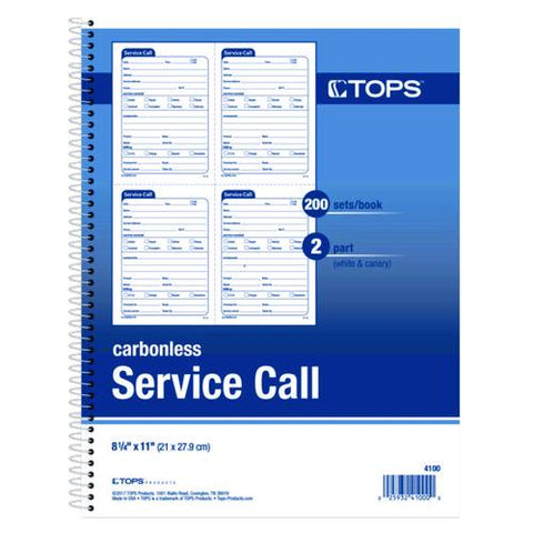 Service Call Book, Two-part Carbonless, 5.5 X 3.88, 4 Forms/sheet, 200 Forms Total