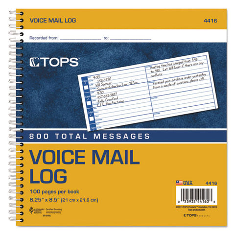 Voice Message Log Books, One-part (no Copies), 8 X 1, 8 Forms/sheet, 800 Forms Total