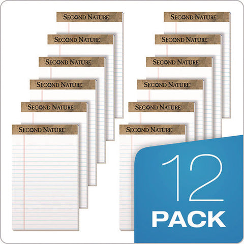 Second Nature Recycled Ruled Pads, Narrow Rule, 50 White 5 X 8 Sheets, Dozen