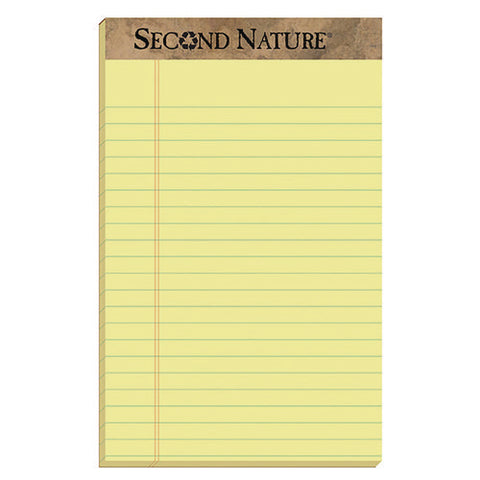 Second Nature Recycled Ruled Pads, Narrow Rule, 50 Canary-yellow 5 X 8 Sheets, Dozen