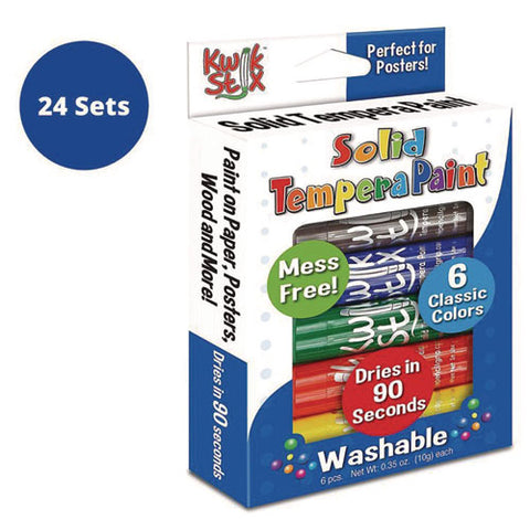 Kwik Stix Tempera Paint Set, 0.7" X 3.5", Assorted, 6 Sticks/pack, 24 Packs/carton