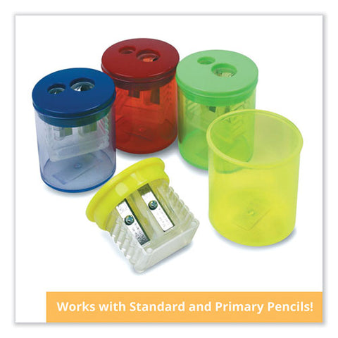 Eisen Pencil Sharpener, Two-hole, 1.5 X 1.75, Randomly Assorted Barrel And Lid Colors