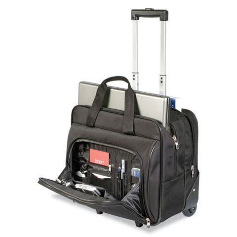 Rolling Laptop Case, 1200d Polyester, Fits Devices Up To 16", Polyester, 16.5 X 7.5 X 14, Black