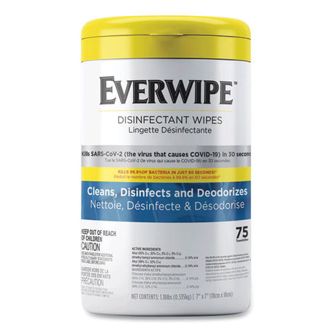 Disinfectant Wipes, 1-ply, 7 X 7, Lemon, White, 75/canister, 6 Canisters/carton