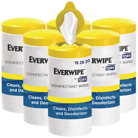 Disinfectant Wipe Canisters, 1-ply, 7 X 7, Lemon, White, 75 Sheets/canister, 6/carton